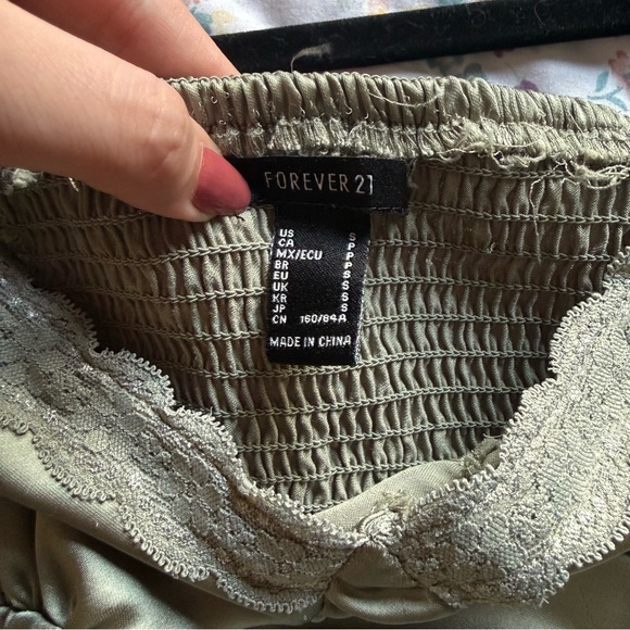 Forever 21 Olive Green Satin Ruched Crop Top - Picture 7 of 7